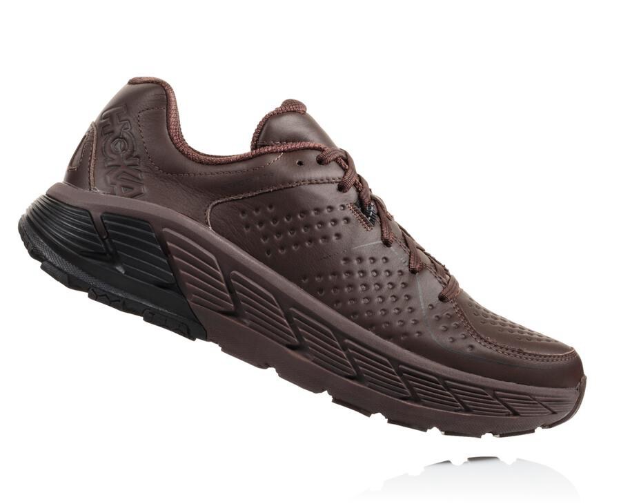 Running Shoes Mens - Hoka One One Gaviota Leather - Brown - VLSYADM-98